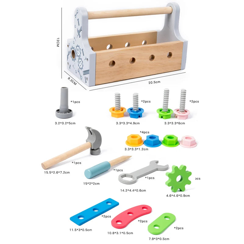 Kids Tool Box Toy Wooden Pretend Game Puzzle Disassembly Set Simulation Multifunctional Repair Carpenter Tool Boy Gift