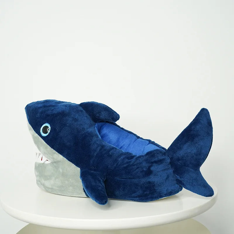 Cute Cartoon Shark Plush Slippers for Men Women, Soft Animal Funny Home Indoor Winter Warm Floor Shoes