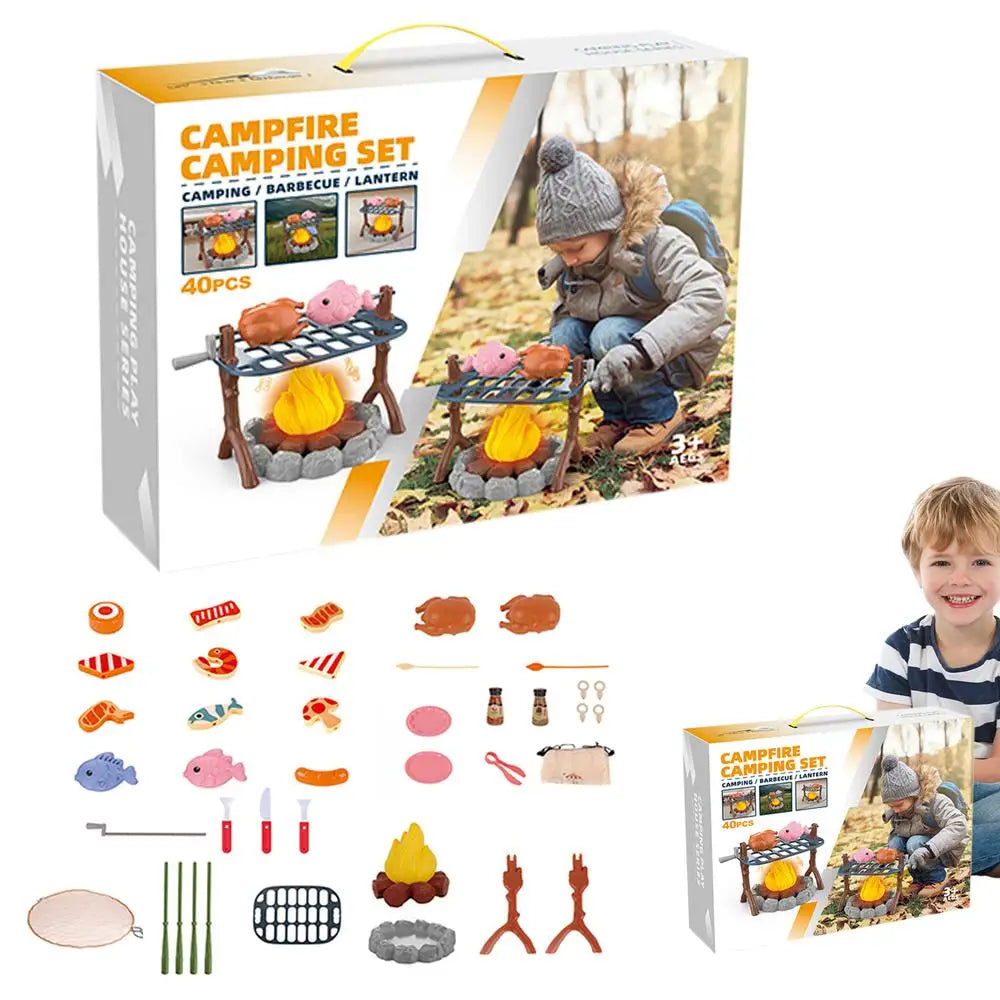 Kids Pretend Camping Set Mini Food Campfire Toy BBQ Grill Set Children Indoor Outdoor Toys Birthday Party Favors Christmas Gifts