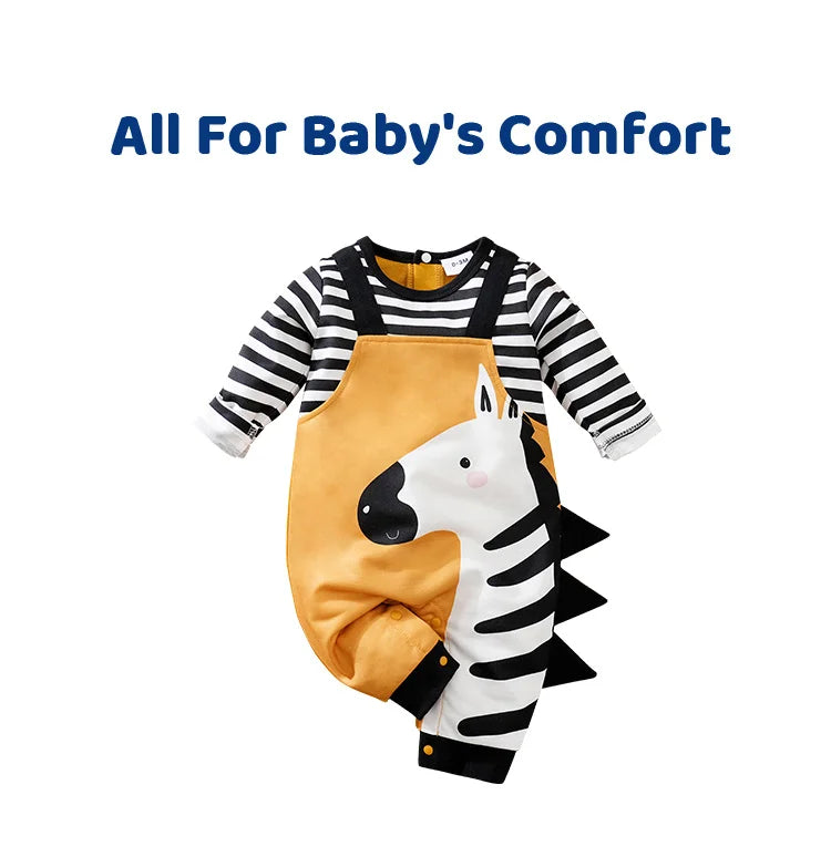 Baby Jumpsuit Cute Cartoon Strap With 3d Zebra Print For Comfortable And Soft Spring And Autumn Long Sleeves 0-18mNewbornClothes