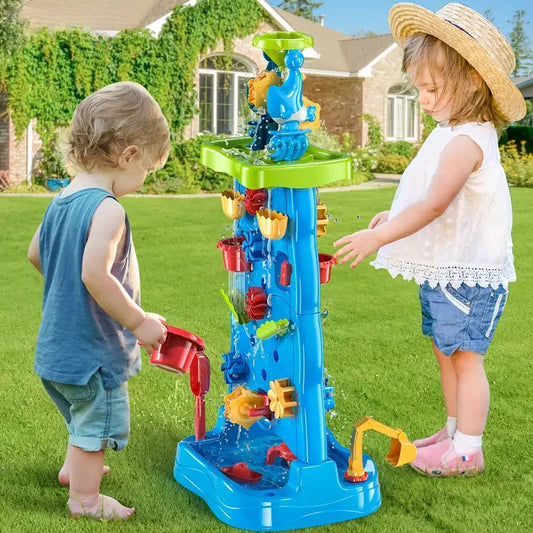 Children's Waterfall Play Table Sand Platform Indoor Outdoor Multi-functional Beach Toy Beach Play Gift with Water Curtain