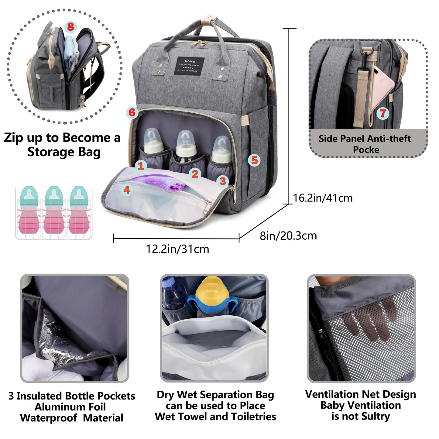 Mommy Bag Lightweight Portable Folding Crib Bed Large-capacity Travel Maternity Bags Baby Backpack Female Mommy Outting Bag