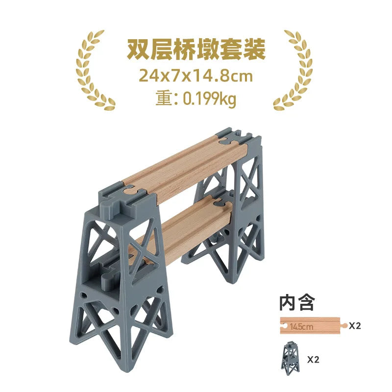 Wooden Train Tracks Railway Toys Set Parking lot apron fire station gas station rotary crane Overpass Model for Kids Toys Gifts