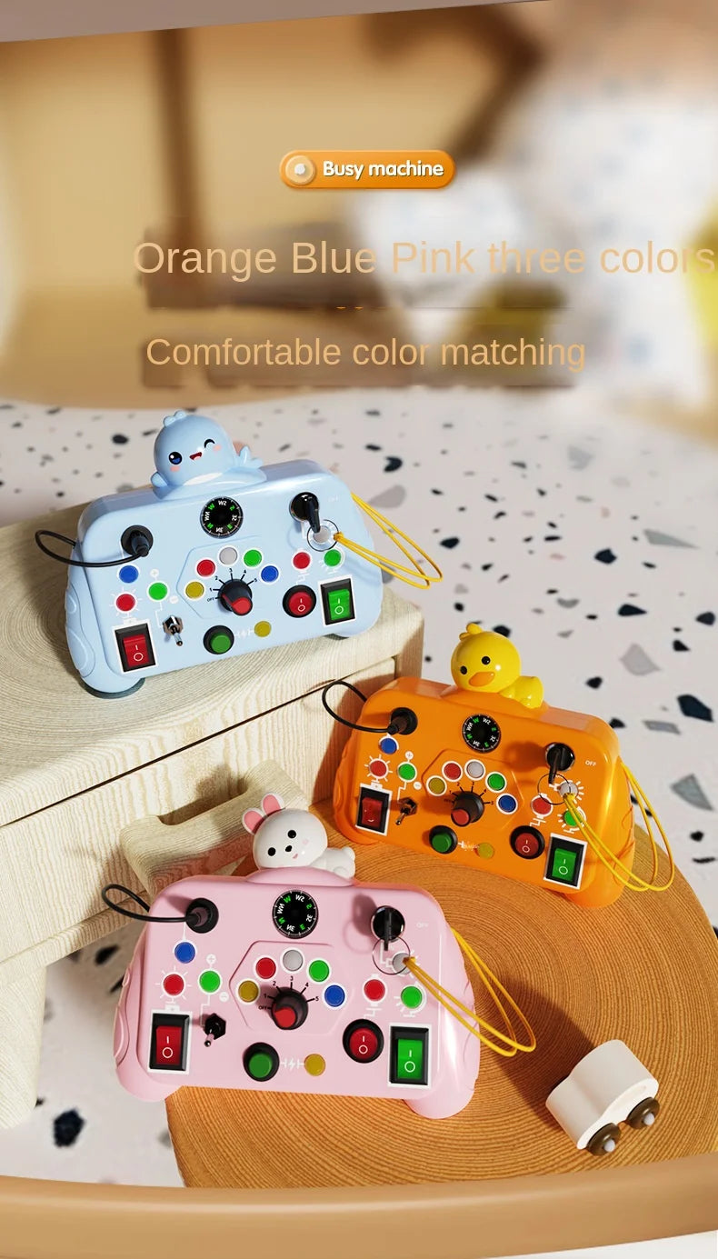 Montessori Busy Board Sensory Toys Cartoon with LED Light Switch Control Board Travel Activities Children Game for 2-4 Years Old