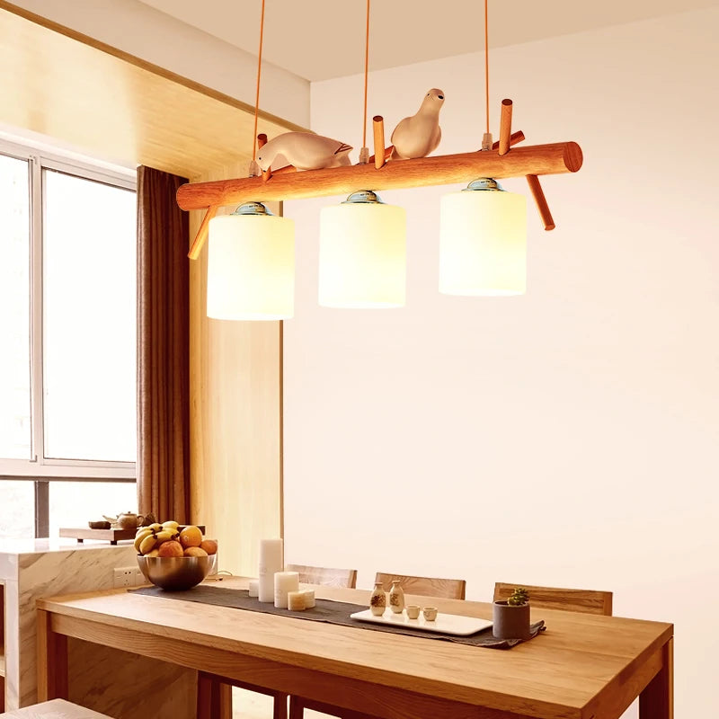 Decorative Nordic Pendant Lights Glass Hanging Lamp Dining Kids Room Restaurant Creative Animal Birds Pendant Lamp Wood Lighting