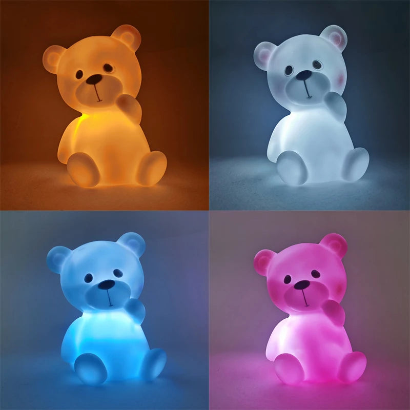 Cute LED Night Light Bear Unicorn Dinosaur Rabbit Cartoon Animal Bedside Lamp for Children Bedroom Yellow Blue Pink White Light