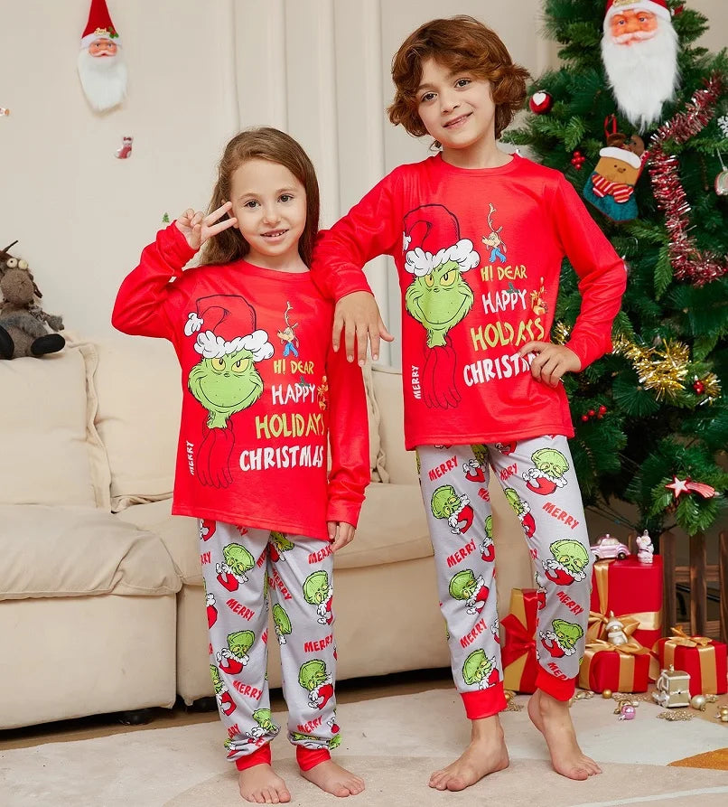 2024 Christmas Matching Family Pajamas Xmas The GRC Cartoon Print Pjs Adult Child Clothing Outfit Set Baby Jumpsuit+Dog Clothes