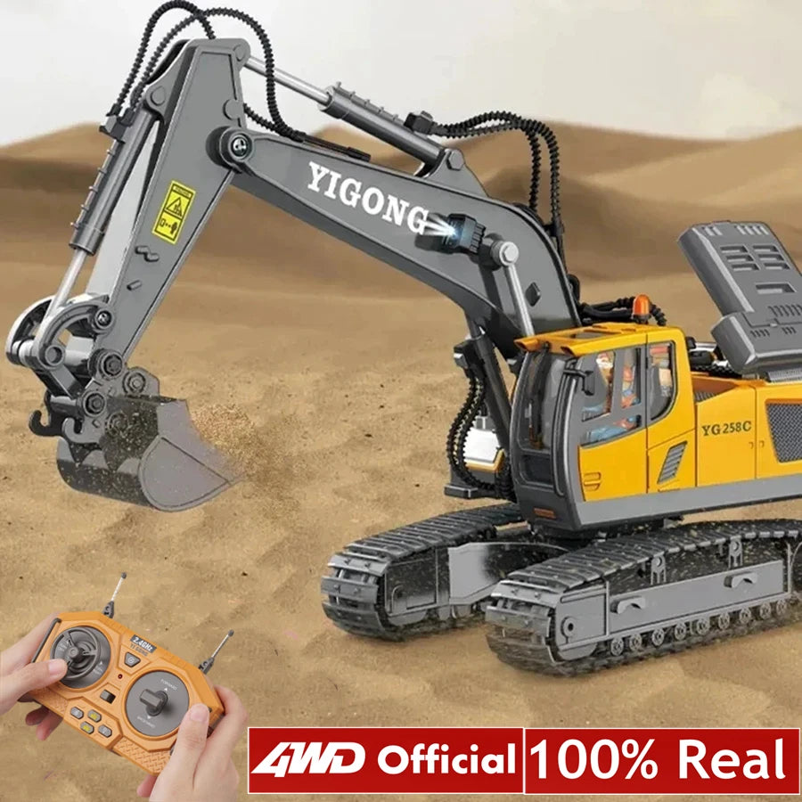 4WD Remote Control Excavator Dump Truck Crawler Bulldozer RC Model Car Toy Alloy Simulation Construction Vehicle Gifts for Kids