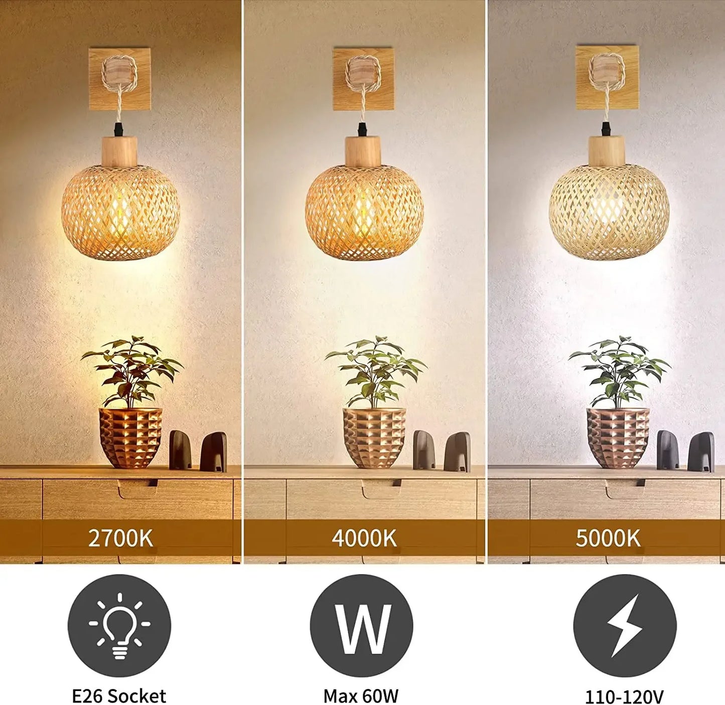 Retro Japanese Style Bamboo Wall Lamp Restaurant Rattan Lighting Bedside Bedroom Farmhouse Country Interior Background Wall Lamp