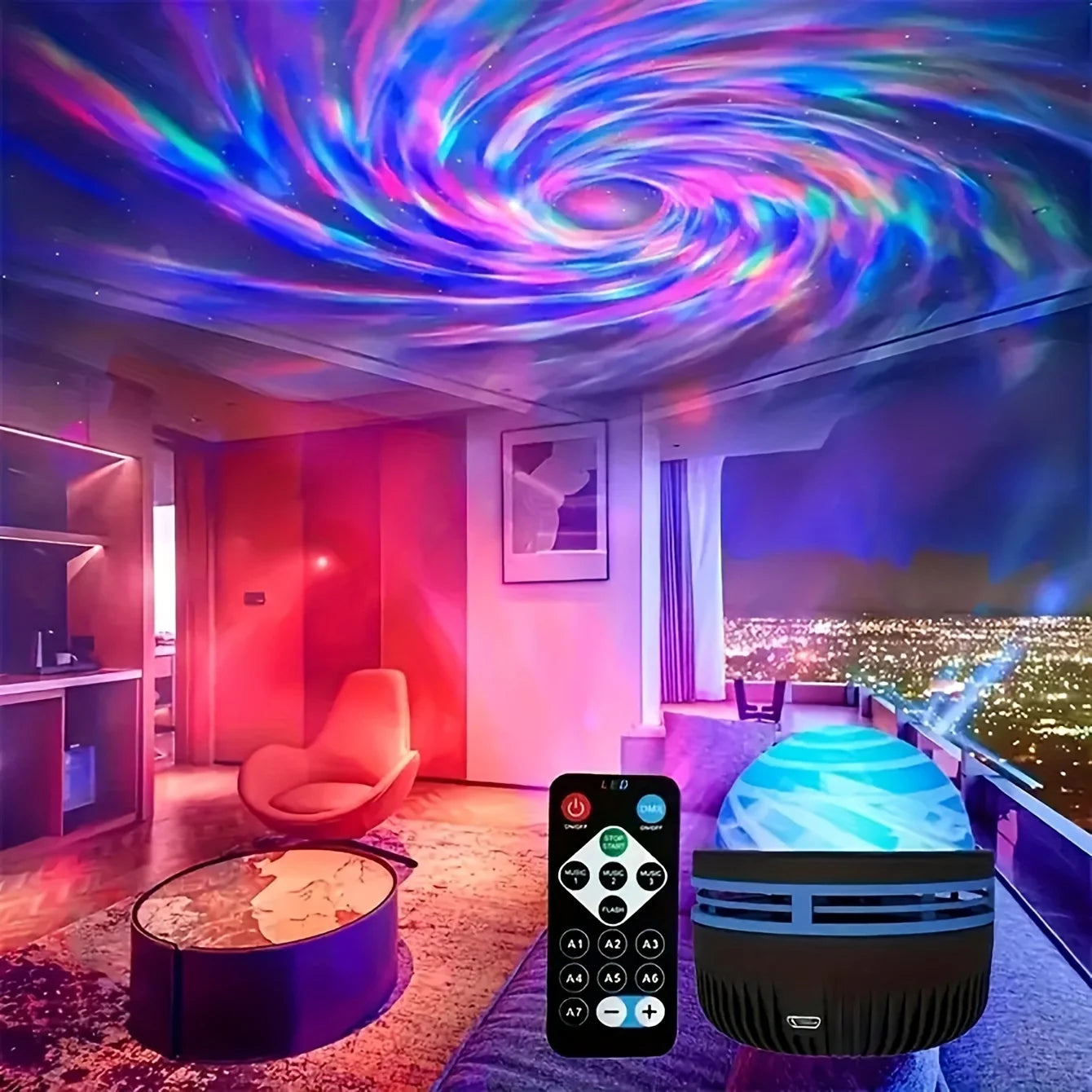 LED NightLights Galaxy Projector Remote Control 5V USB Rechargeable Starry Sky Lamp DMX Sound Active 7 Modes for Kids Room Decor