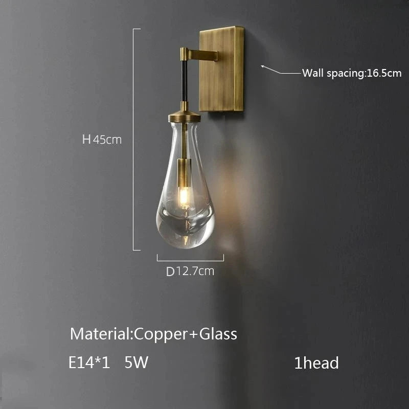 New Copper LED Pendant Light, Modern Lobby Waterdrop Glass Light, Home Decoration, Hotel Villa Glossy Staircase Ceiling  Lamps