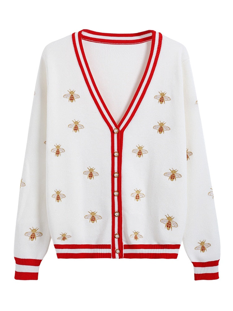 Designer Bee Embroidery Cardigan 
-Long Sleeve 
-Single Button 
-Knitted