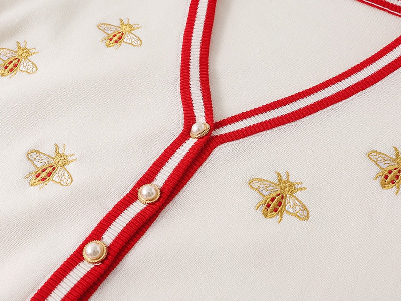 Designer Bee Embroidery Cardigan 
-Long Sleeve 
-Single Button 
-Knitted