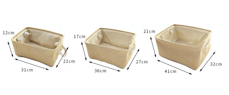 Cotton Linen Folding Storage Baskets.
-Kids Toys Organizer 
-Clothes
-Sundries
-Storage Box 
-Cabinet Storage Bag
- Laundry Basket