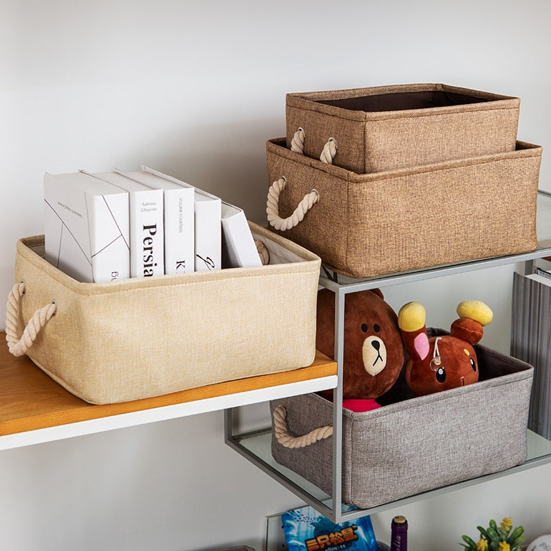 Cotton Linen Folding Storage Baskets.
-Kids Toys Organizer 
-Clothes
-Sundries
-Storage Box 
-Cabinet Storage Bag
- Laundry Basket