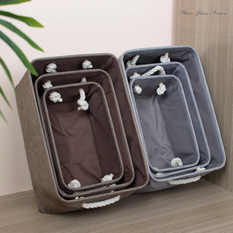 Cotton Linen Folding Storage Baskets.
-Kids Toys Organizer 
-Clothes
-Sundries
-Storage Box 
-Cabinet Storage Bag
- Laundry Basket